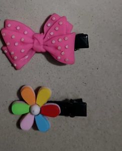 Cute Hair Clips - Pink Bow &amp; Flower