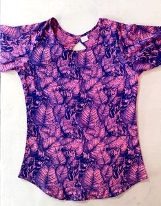 Pink Leaf Print Top