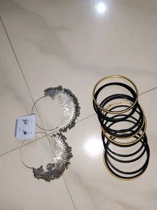 Oxidized Peacock Hoop Earrings &amp; Black Bangles🎉🎊