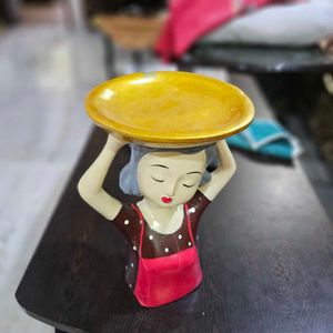 Beautiful Girl Resin Decorative Tray Showpiece