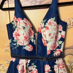 Sherri hill Navy Blue Printed Dress