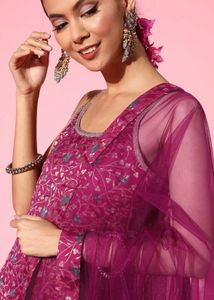 Inddus Magenta Embroidered Kurta Set