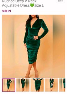 SHEIN Emerald Deep Green Velvet Ruched Dress