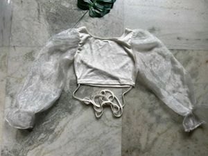 Organza Sleeve Crop Top