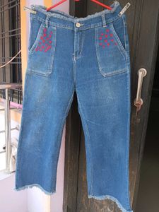 Wide Leg Jeans With Little Hearts