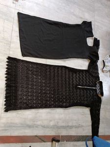 Black Net Fabric Coller Kurti With Inner