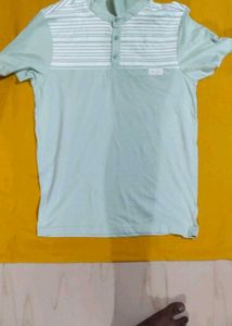 Striped Collar Polo Shirt - Light Blue