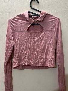 Pink Long Sleeve Crop Top