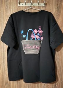 Black T-Shirt with Butterfly &amp; Flower Basket