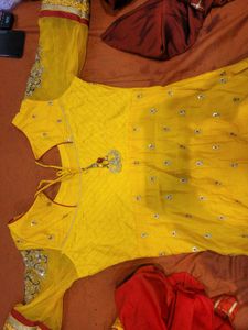 Yellow Embroidered Kurta Set only for 500