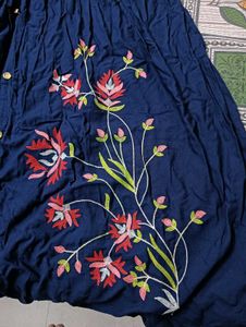 Navy Floral Embroidered Maxi Dress