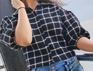 Checkered Black & White Top with puffed 3/4th slee