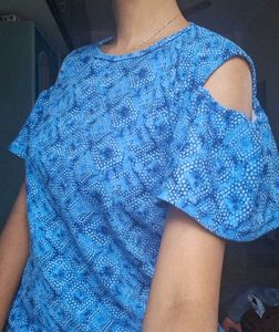 Blue Cold Shoulder Printed Top