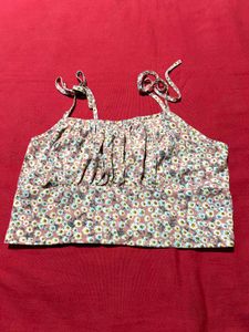 Pink Floral Printed Cotton Crop Top – Size L