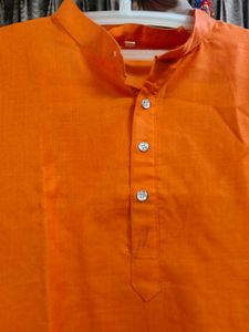 Orange Cotton Kurta For Men