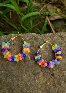 Rainbow Beaded Hoop Earrings