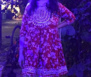 Red Floral Kurti &amp; White Sharara