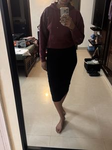 Black Ribbed Knit Midi Skirt