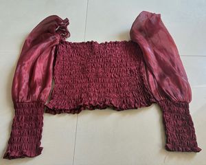 Burgundy Sheer Sleeve Top