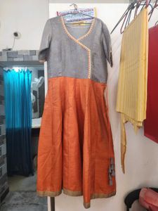 Elegant Orange &amp; Grey party gown