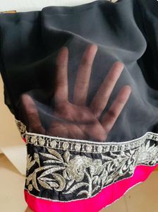 Elegant Black &amp; Pink Embroidered Saree