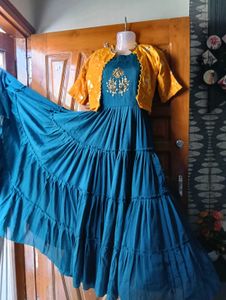 Blue Dress w/ Yellow Jacket