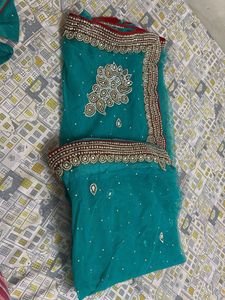 Elegant Teal Embellished Saree
