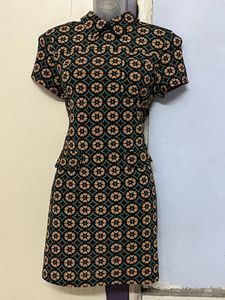 Korean High Neck Patterned Mini Dress