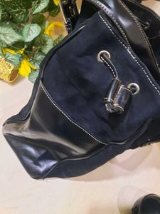 Black Tote Bag with Buckle Detail
