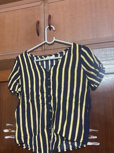 Striped Navy Button-Down Top