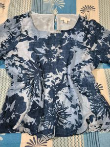 Denim Style Floral Print Georgette Top