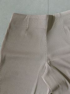 Mango Solid Ribbed Pleated Parallel Trouser