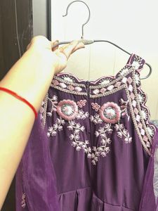 Elegant Purple Ethnic Gown Wid Can-can