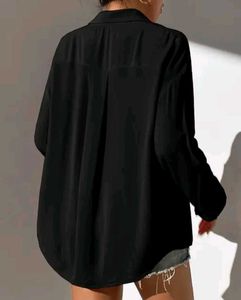 Stylish Boxy fit Black Button-Up Top