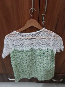 Lace Detail Green Floral Top