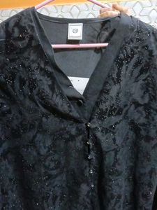Elegant Black Embellished Button-Down Top