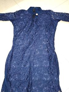 Elegant Navy Blue Lace Kurta