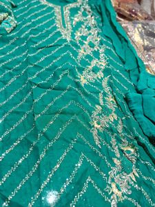 Elegant Green Embroidered Dress Material