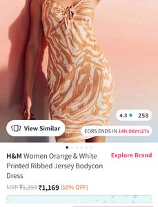 H&amp;M Orange &amp; White ribbed Bodycon Dress