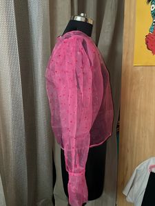 Pink Sheer Top With Puffy Sleeve