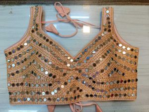 Peach Mirror Work Blouse