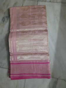Beautiful Pink & Gold Tant Benarasi Saree