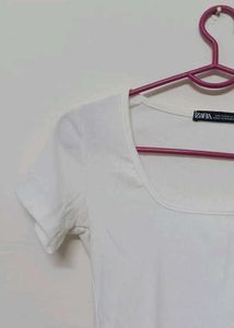 Zara White Square Neck Top