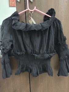 Black Off-Shoulder Ruffle Top