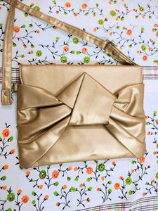 Gold Bow Clutch with Strap