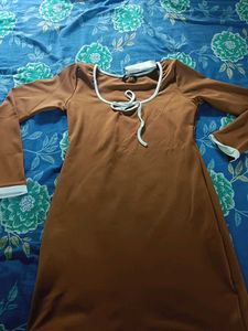 Brown Long Sleeve Mini Dress