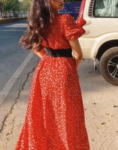 Red Floral Long Dress So Pretty Size32-36