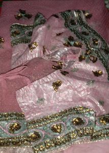 Pink Net Saree