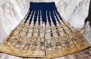 Elegant Navy &amp; Gold Embroidered Kurti Sharara Set