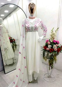 White Anarkali Suit Set With Dupatta